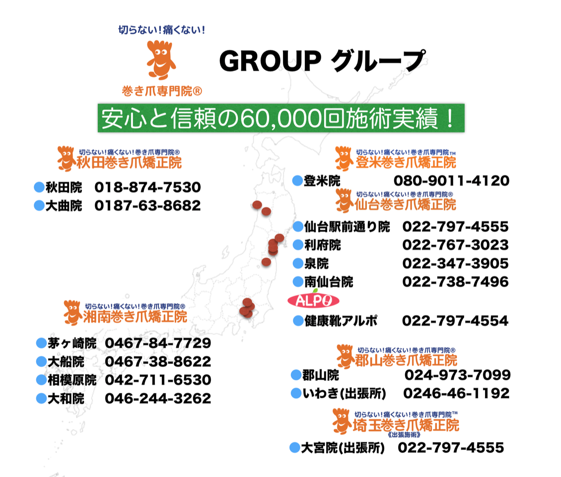 切らない!痛くない!巻き爪専門院全国店舗