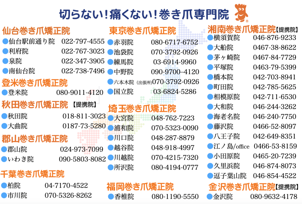 2023年12月時点巻き爪矯正院マップ